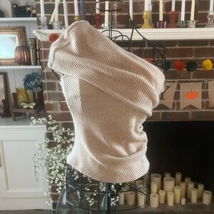 VICI Off-Shoulder Waffle Knit Sweater Top – Beige Small